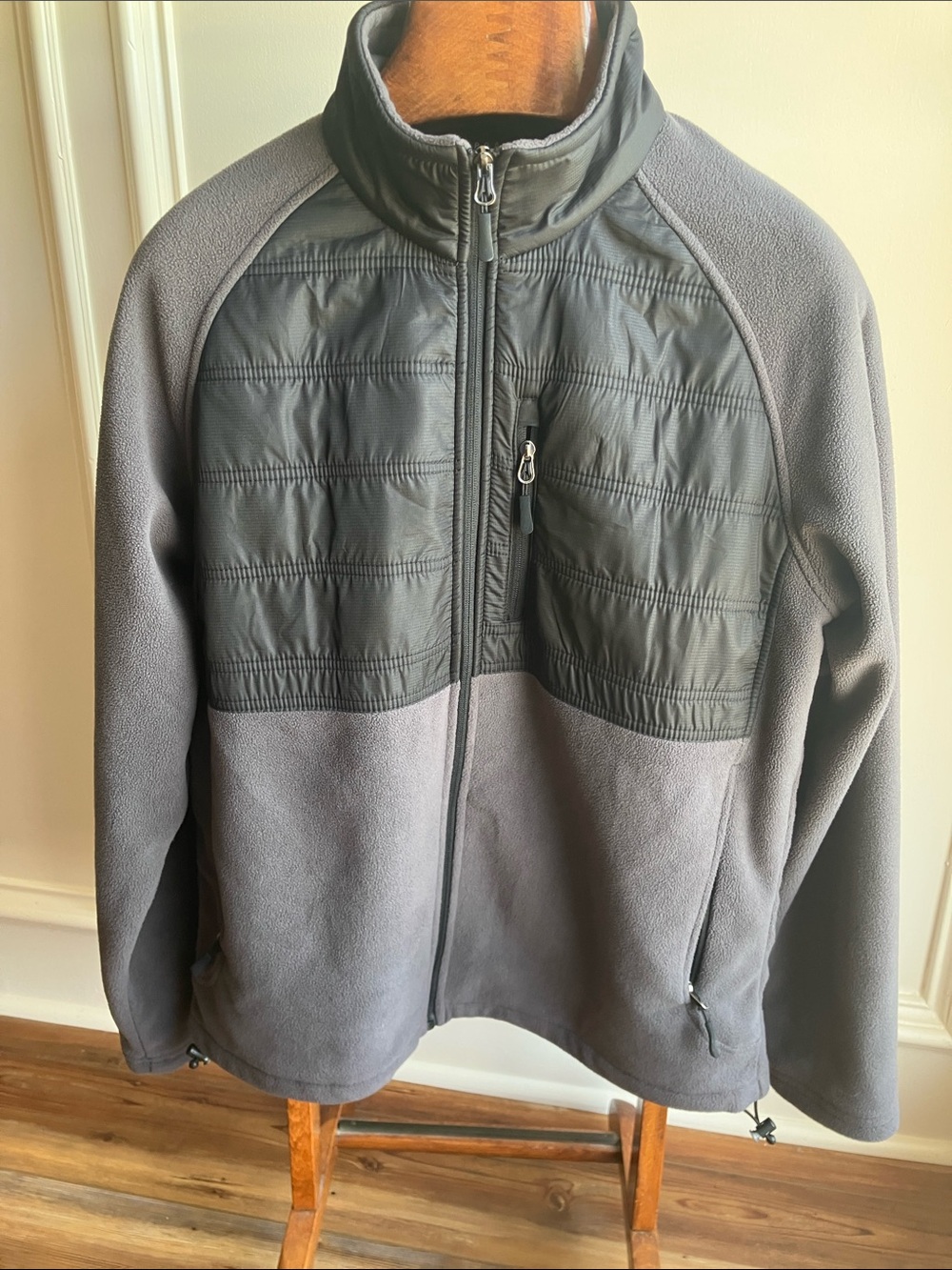 PGA Tour Men's Quilted Front Fleece Jacket - Charcoal